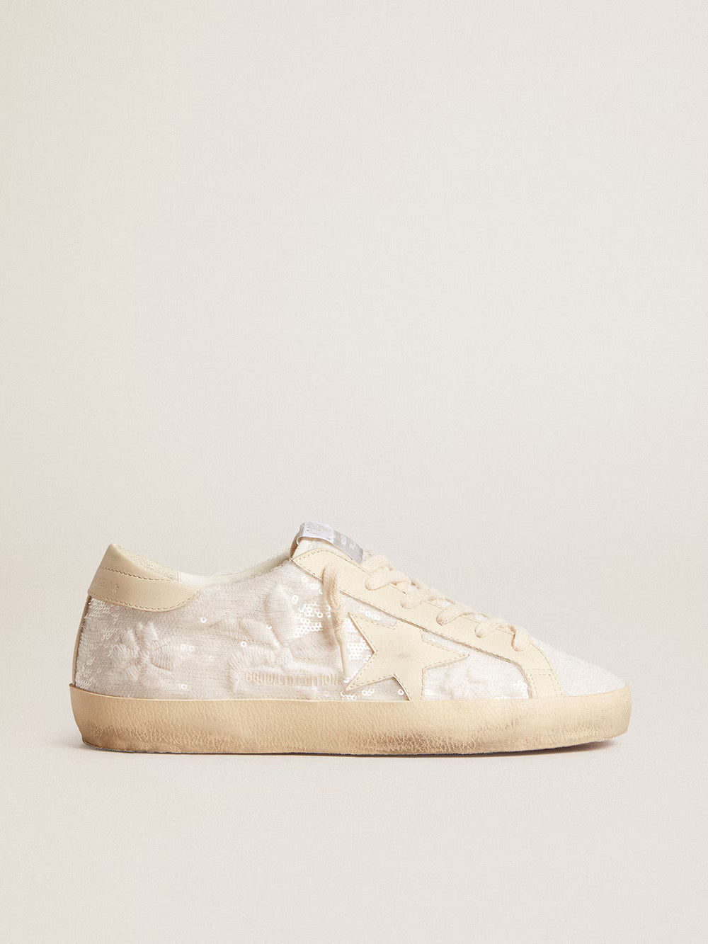 Super-Star LTD in white sequins with leather star and embroidery| Golden Goose