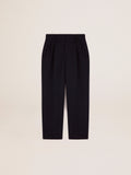 Men's wide leg pants in dark blue wool| Golden Goose