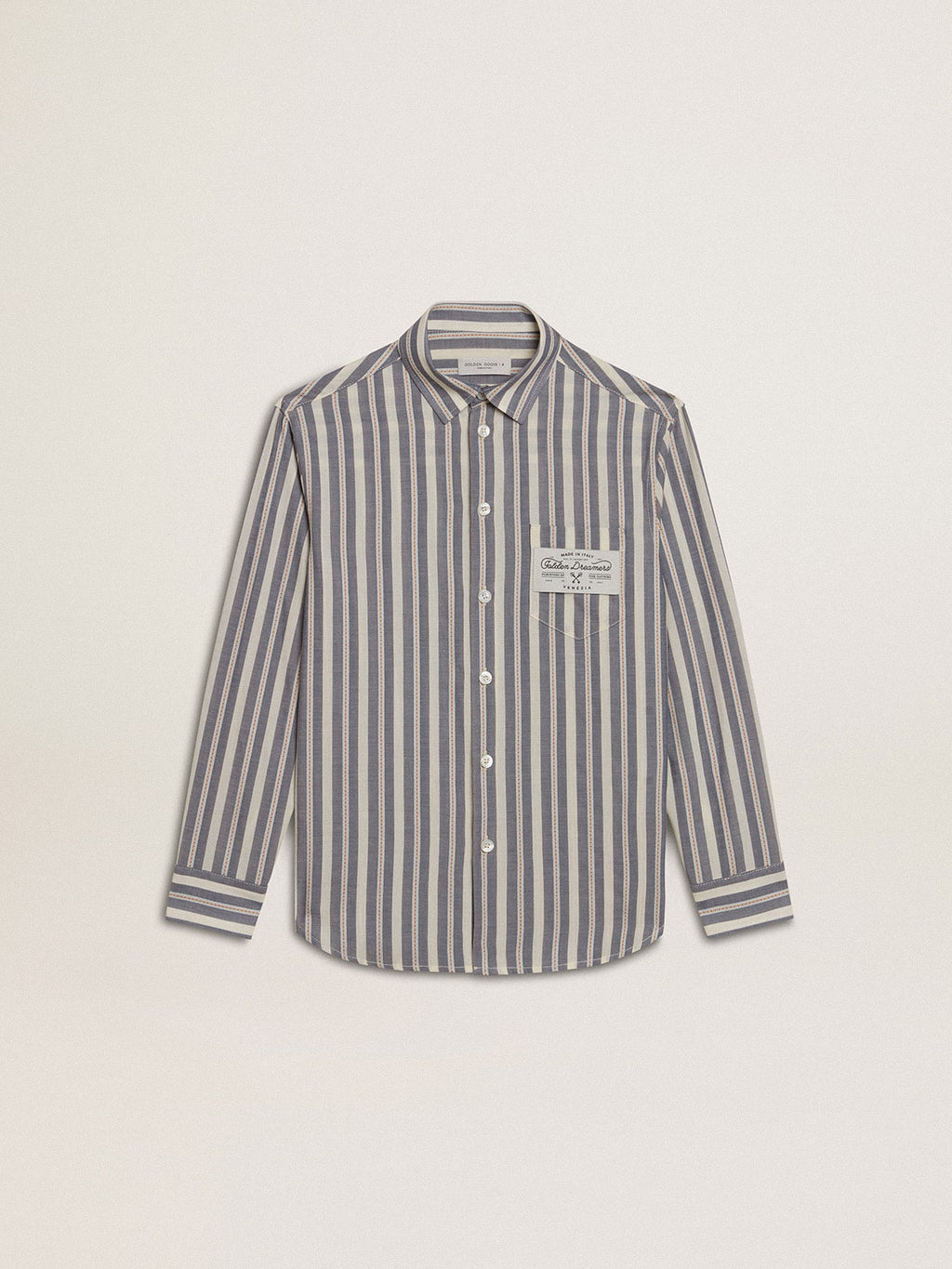 Boys' striped shirt with Golden Dreamers detail on the pocket| Golden Goose