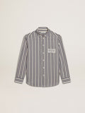 Boys' striped shirt with Golden Dreamers detail on the pocket| Golden Goose