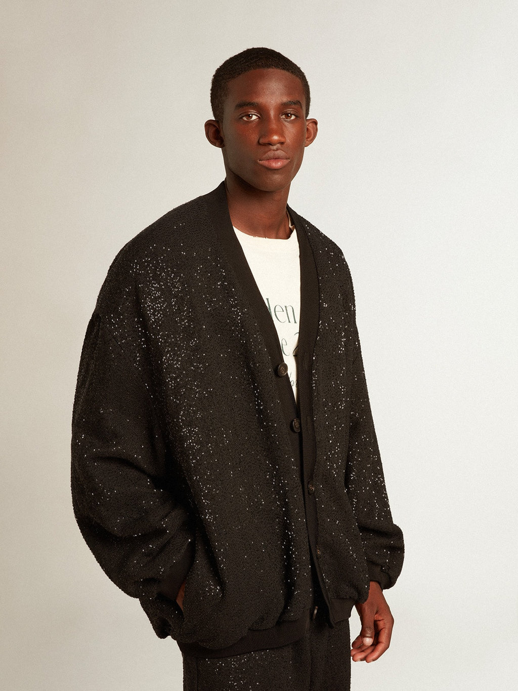Men's black sequined cardigan-jacket