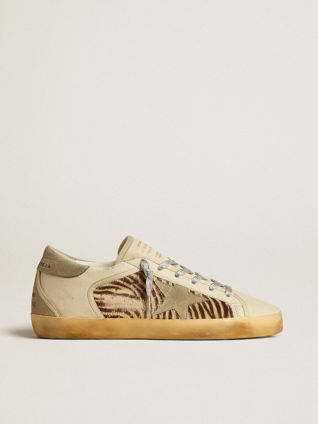 Women's Super-Star LTD in leather and pony skin with dove-gray suede star and heel tab| Golden Goose
