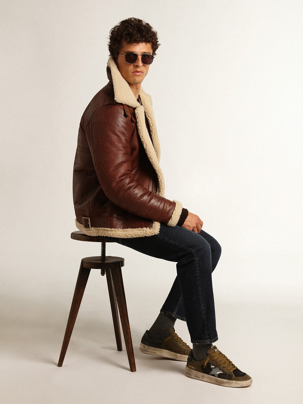 Men's Stardan in military green nubuck and black mesh with white star| Golden Goose