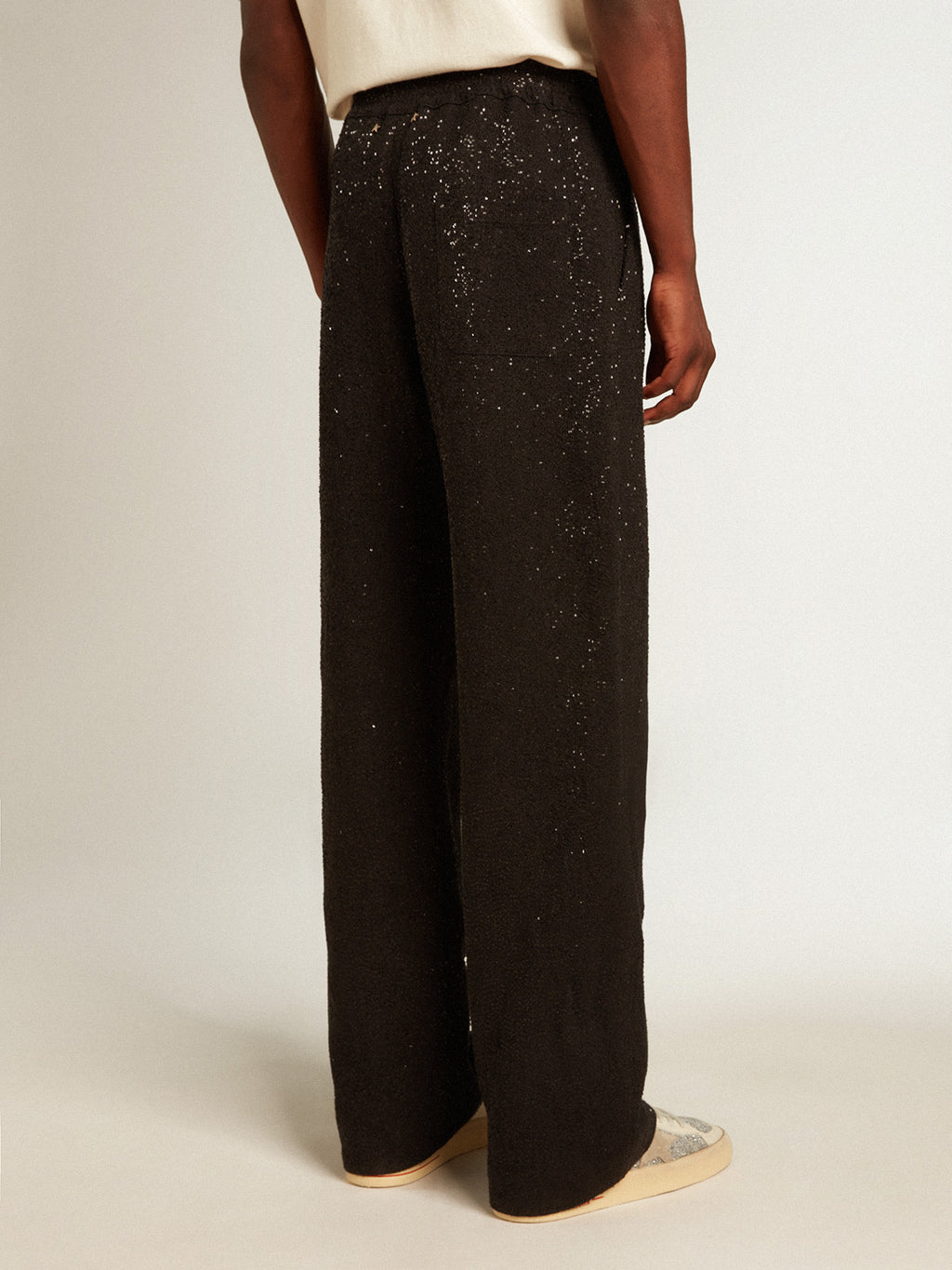 Men's black joggers in linen blend with sequins| Golden Goose