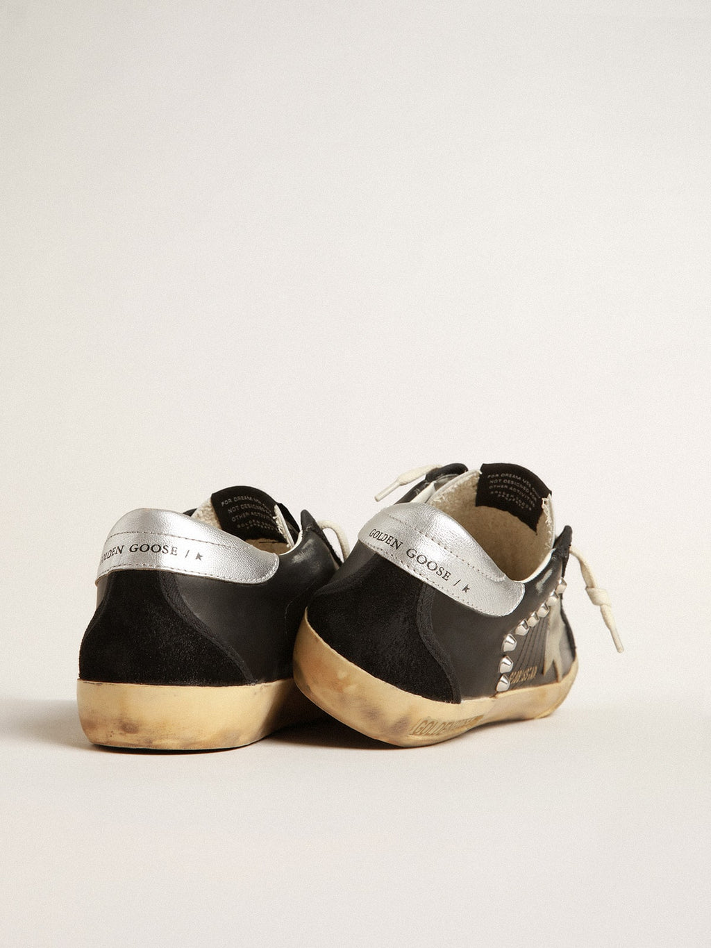 Women's Super-Star in black leather and suede with silver studs| Golden Goose