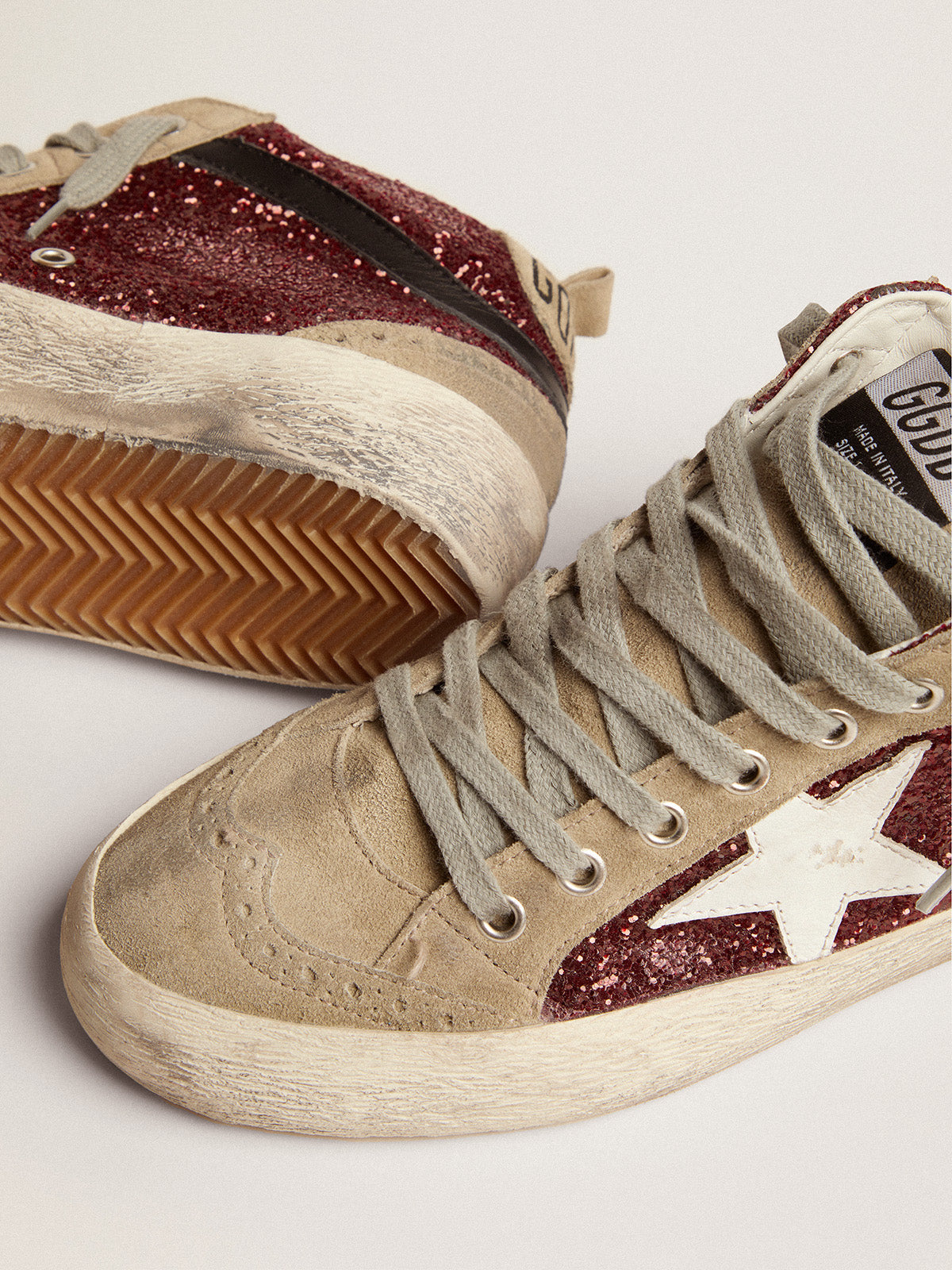 Women's Mid Star in burgundy glitter with gray inserts and white star| Golden Goose