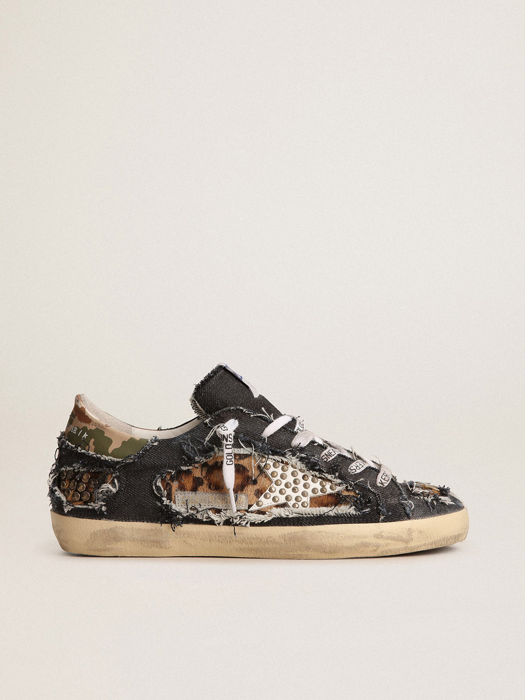 Women's Super-Star LAB sneakers in denim and leopard-print pony skin| Golden Goose