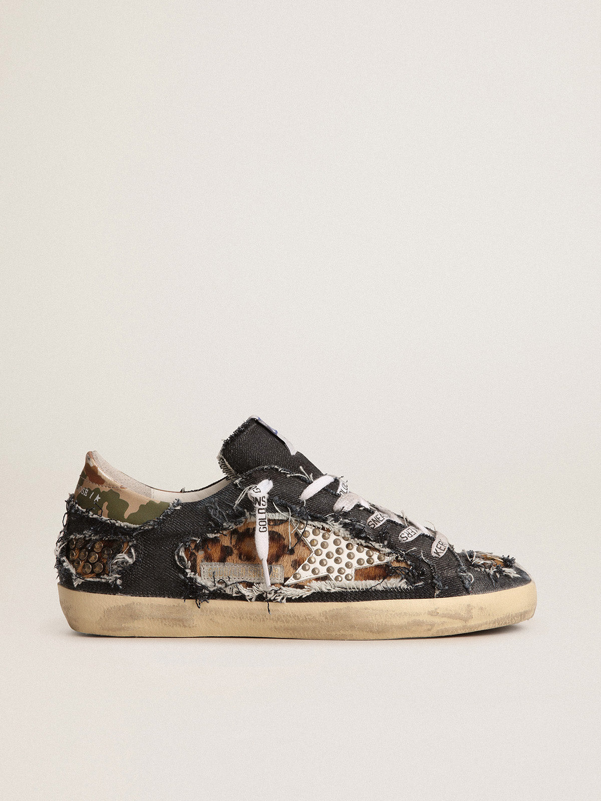 Women's Super-Star LAB sneakers in denim and leopard-print pony skin| Golden Goose