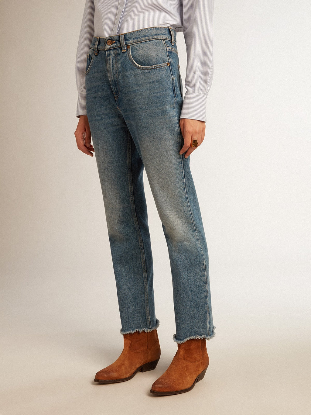Women's cropped flared jeans with medium wash| Golden Goose