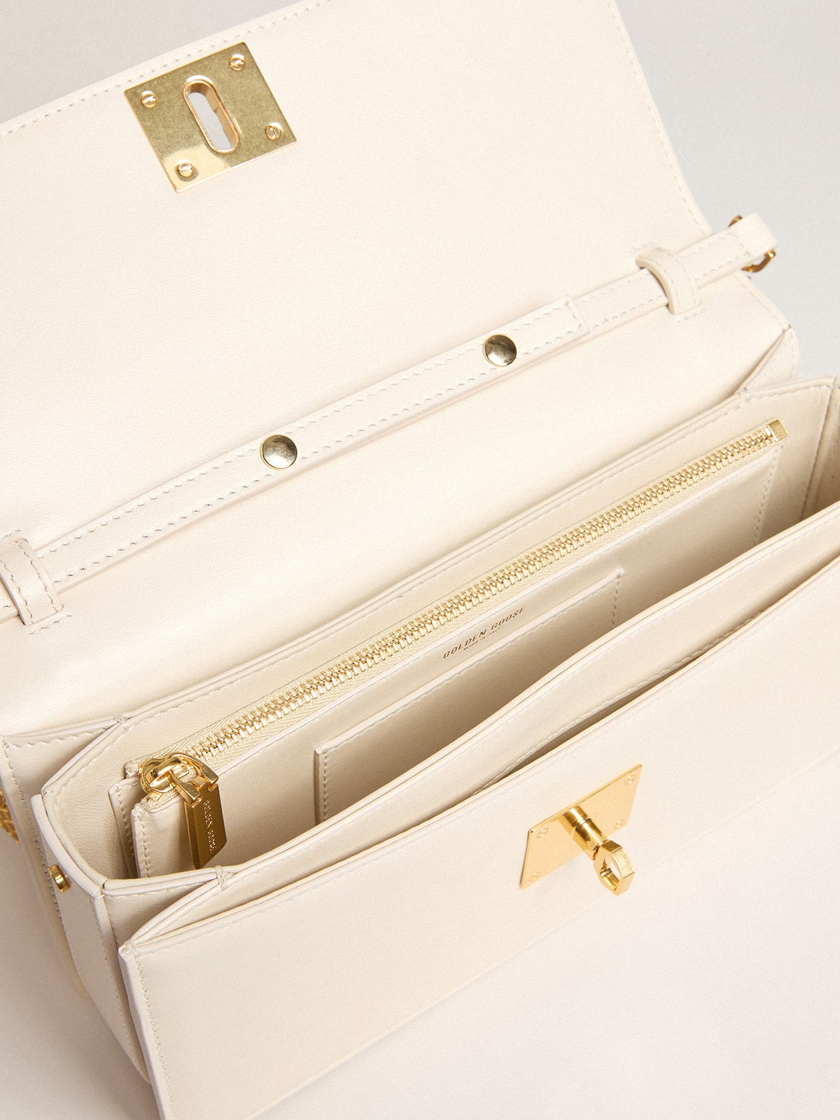 Gioia Bag in butter-colored boarded leather with gold details| Golden Goose