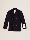 Men's double-breasted blazer in dark blue| Golden Goose