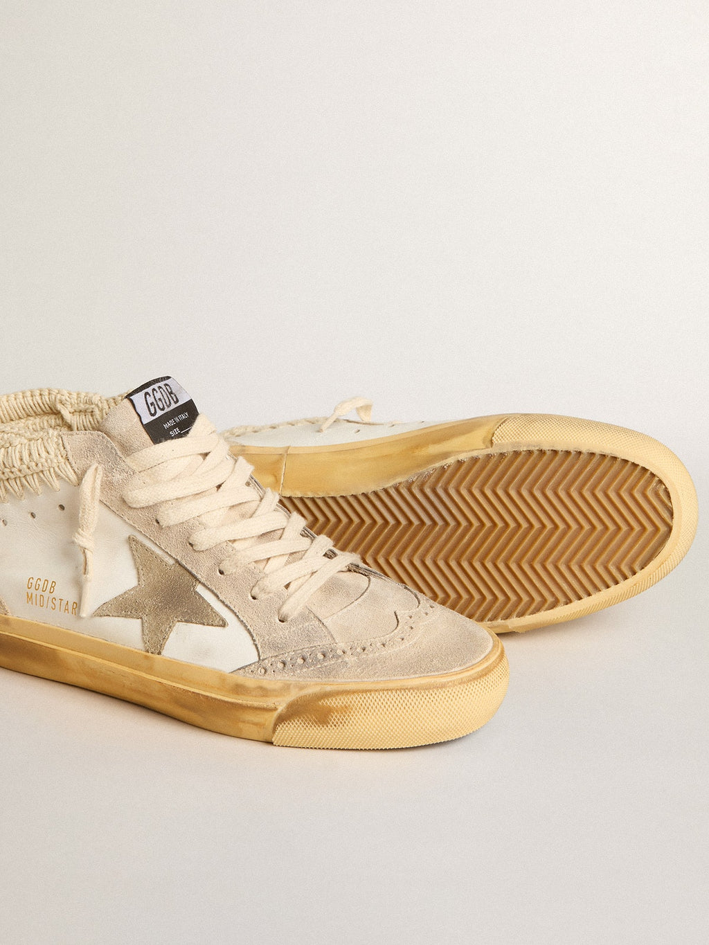 Mid Star LTD with pearl suede star and beige crochet heel tab| Golden Goose