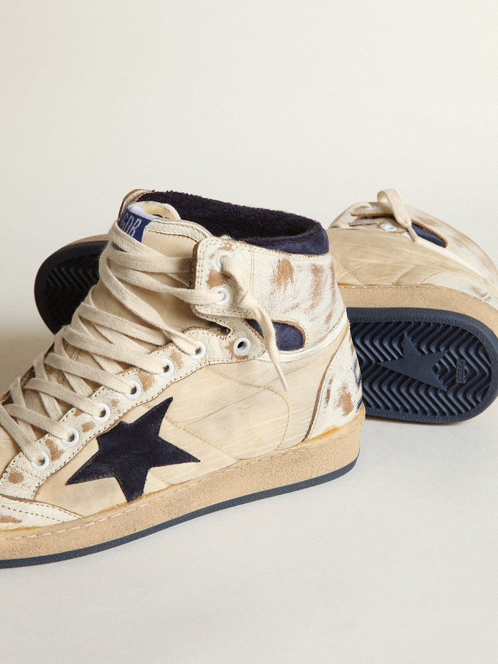 Men's Sky-Star in cream-colored nylon and leather with blue suede star| Golden Goose