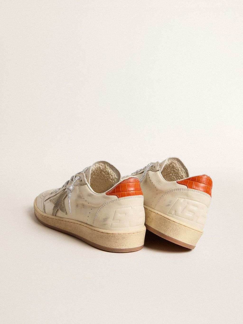 Women's Ball Star LTD with ice-gray suede star and orange heel tab| Golden Goose