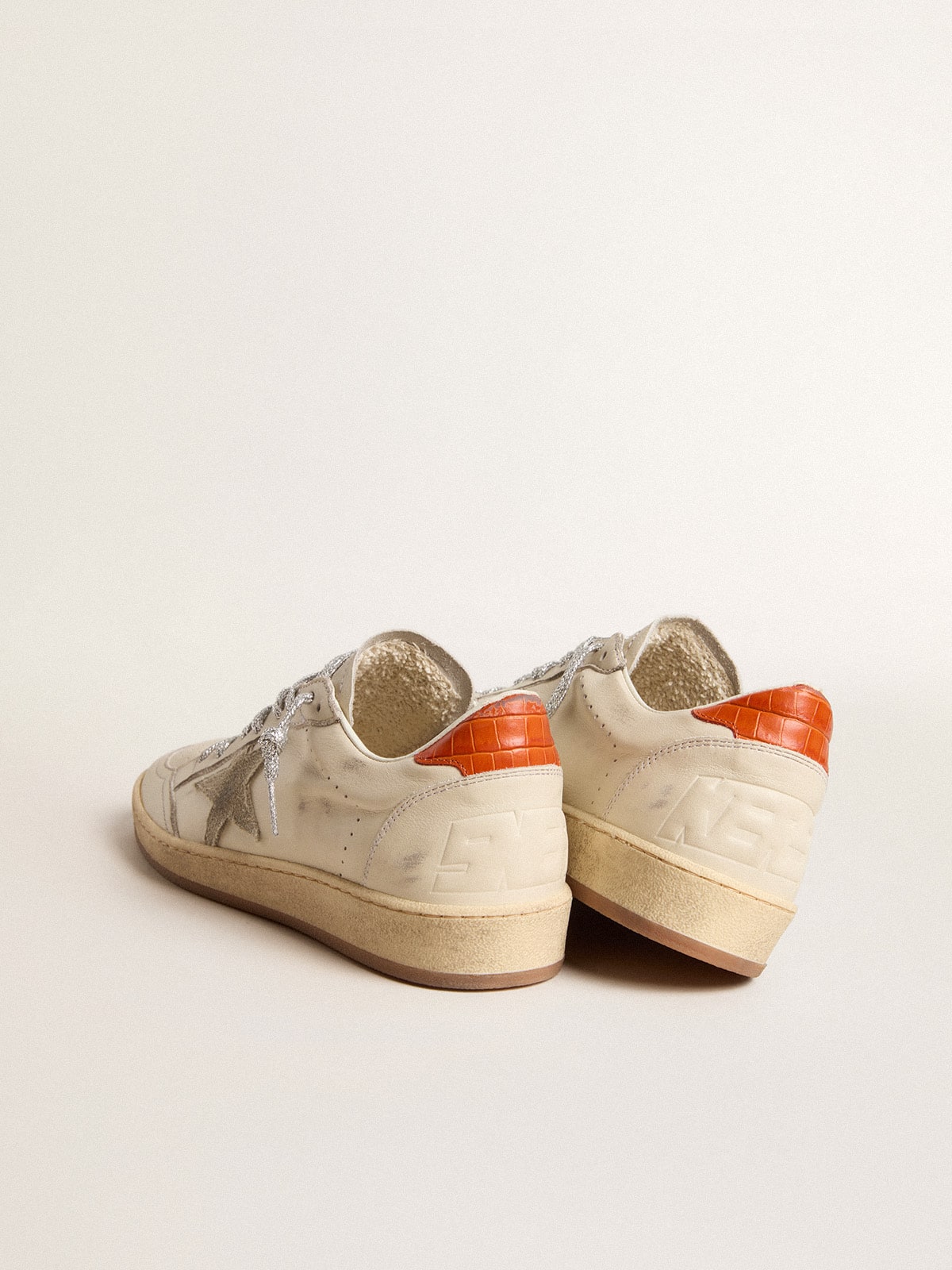 Women's Ball Star LTD with ice-gray suede star and orange heel tab| Golden Goose