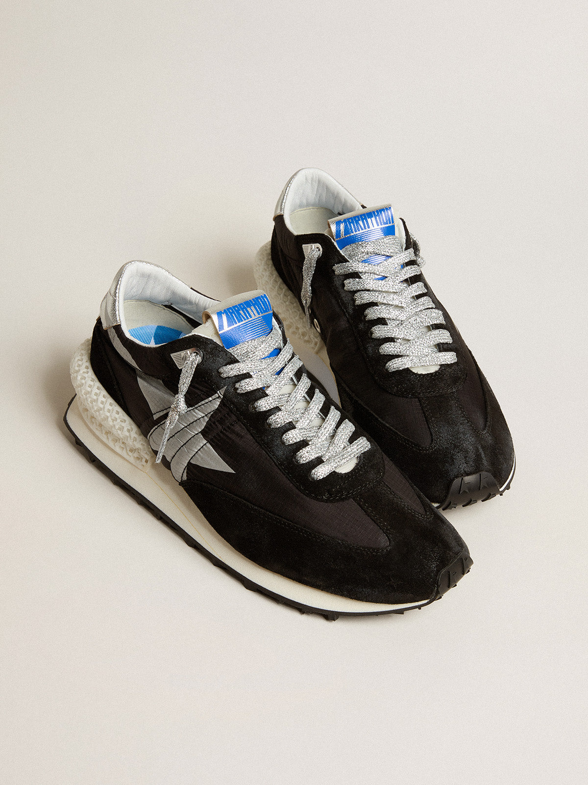 Women's Marathon with black ripstop nylon upper and silver star| Golden Goose