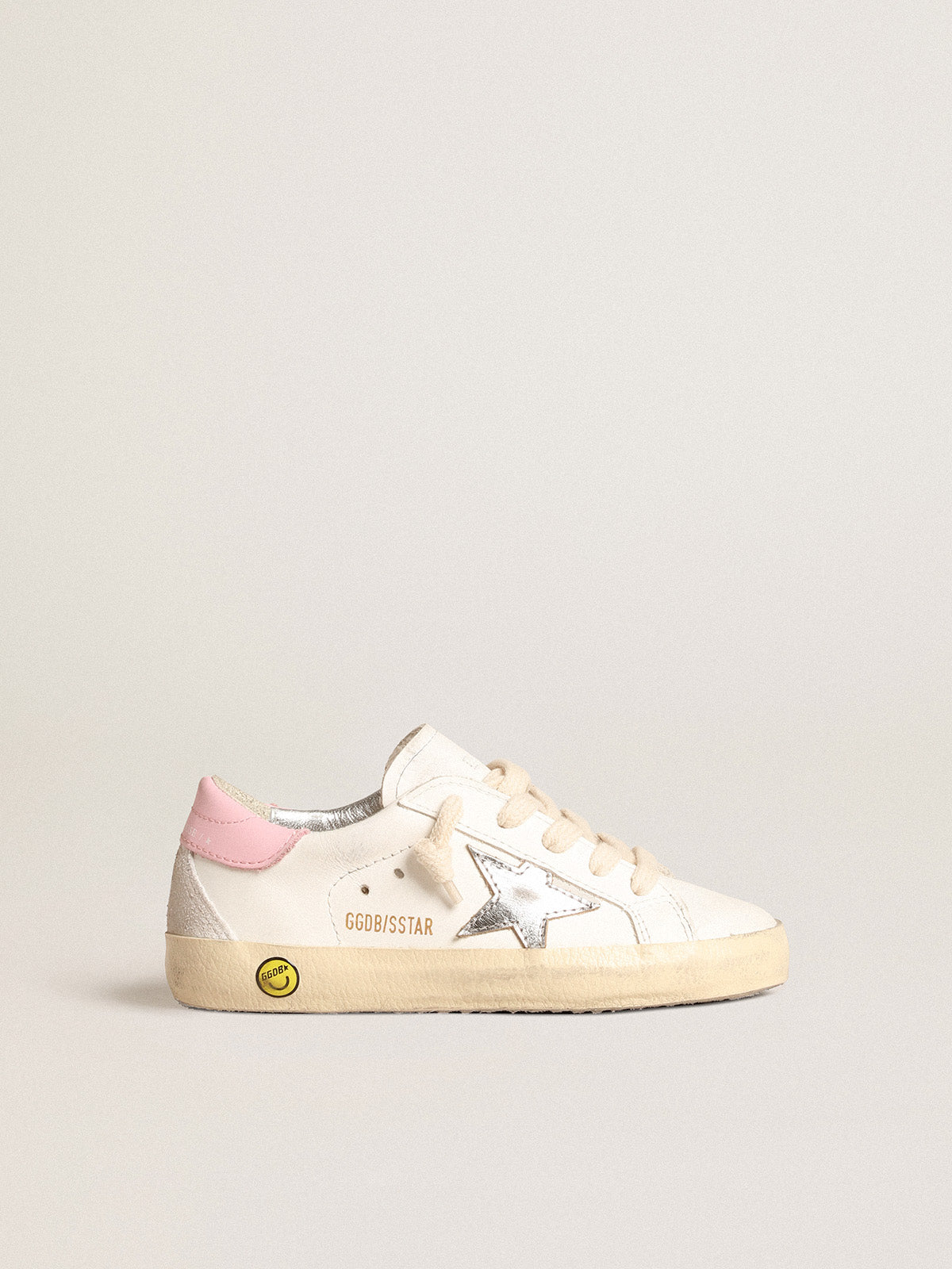 Super-Star Young with silver leather star and pink heel tab| Golden Goose