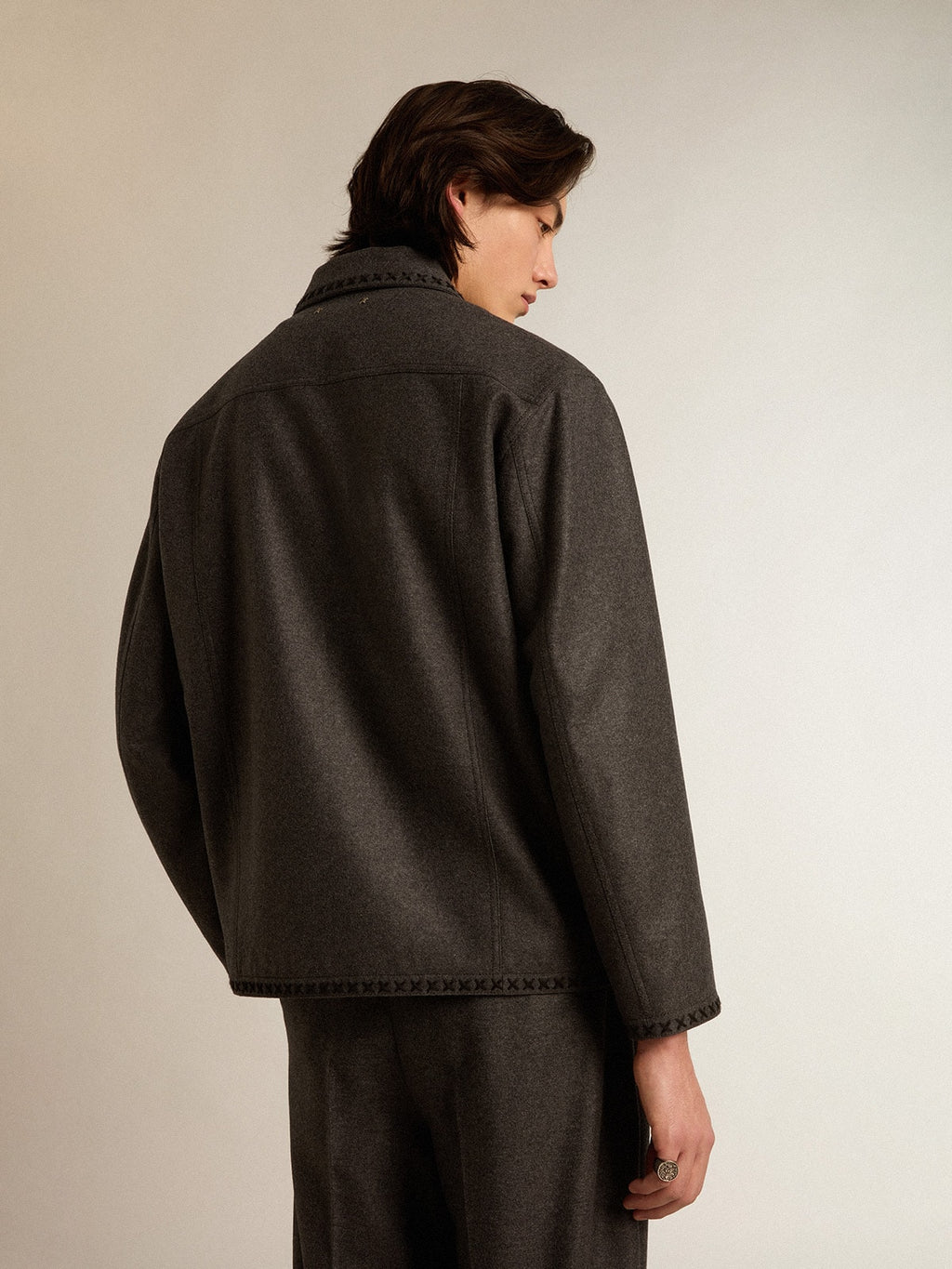 Gray melange woolen jacket with button fastening| Golden Goose