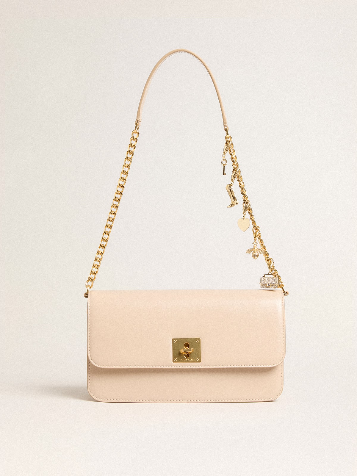 Gioia Bag in pale pink boarded leather with gold details| Golden Goose