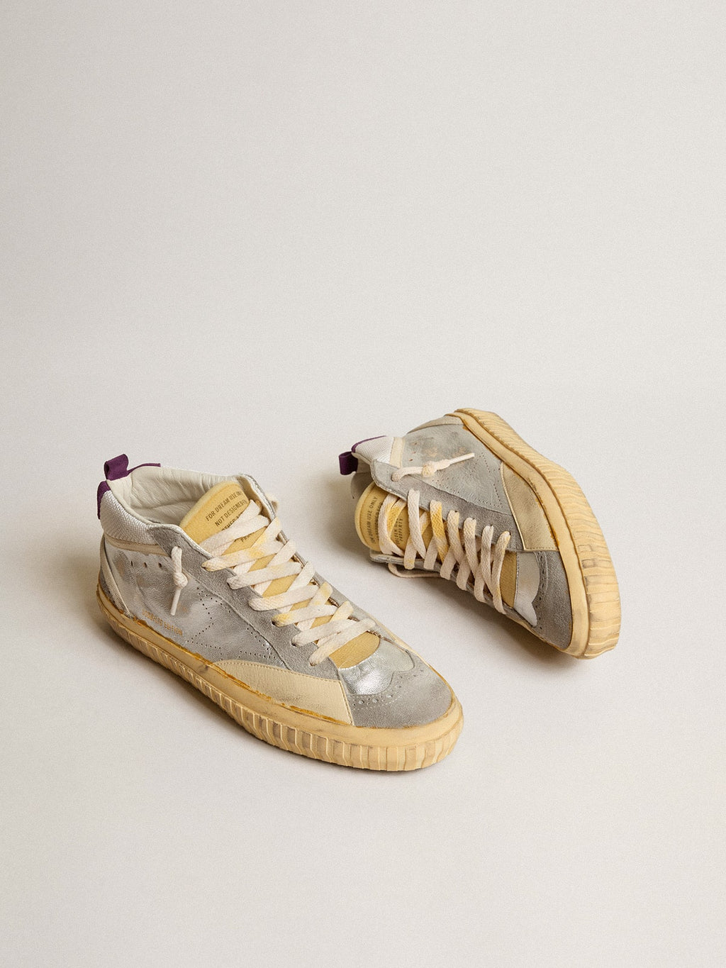 Mid Star LAB in silver metallic leather and mesh with perforated star| Golden Goose