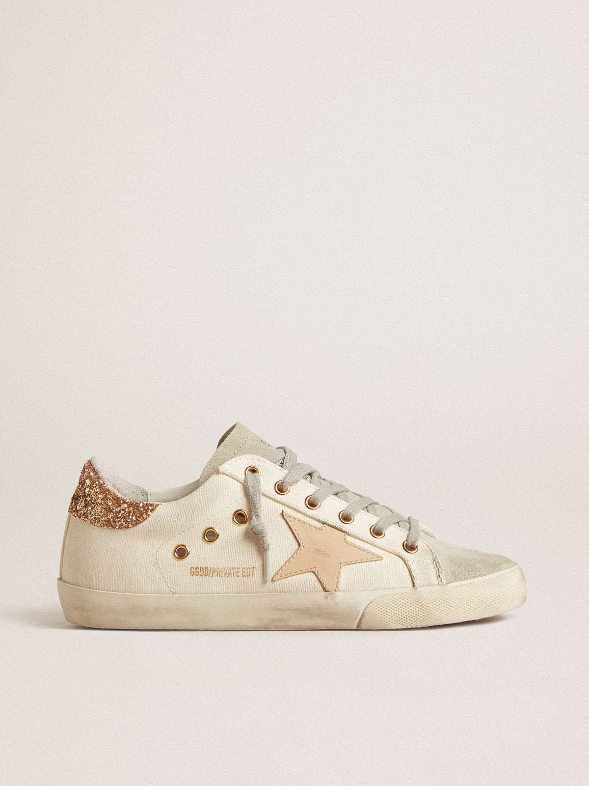 Super-Star LTD in canvas with sand star and glitter heel tab| Golden Goose