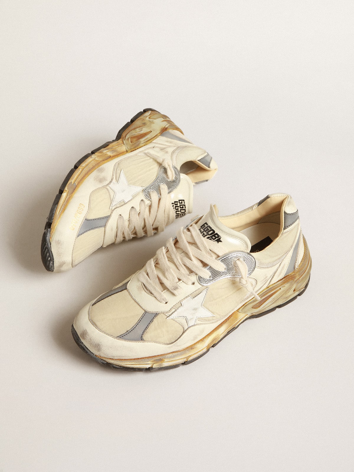 Men's Dad-Star in beige nappa and nylon with white leather star| Golden Goose