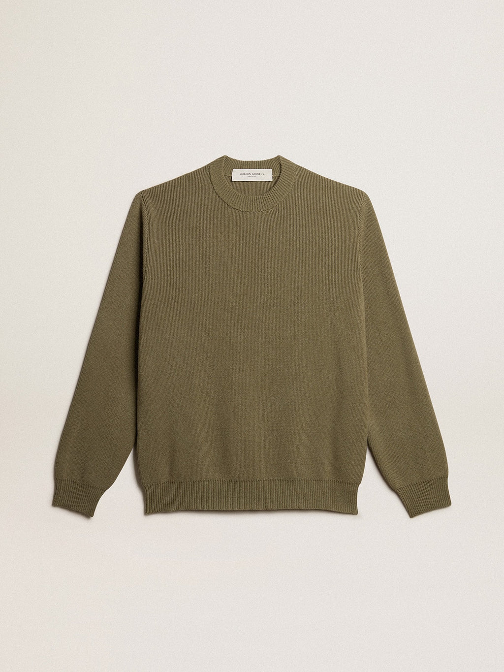 Men's round-neck sweater in cotton with logo on the back| Golden Goose