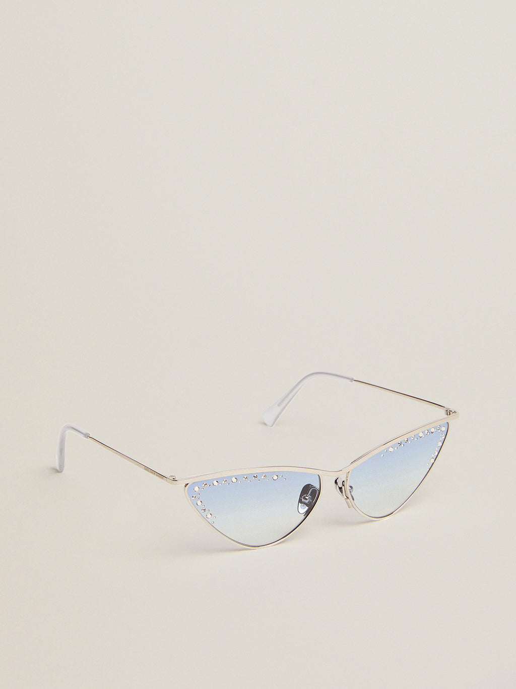 Sunglasses cat-eye style with silver frame and crystals| Golden Goose