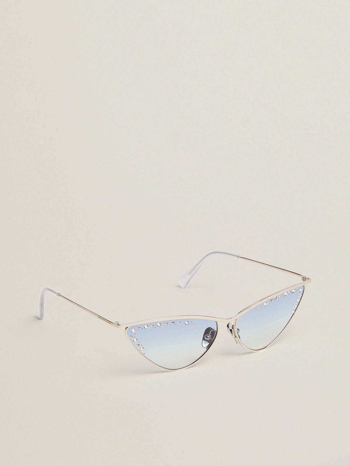 Sunglasses cat-eye style with silver frame and crystals| Golden Goose
