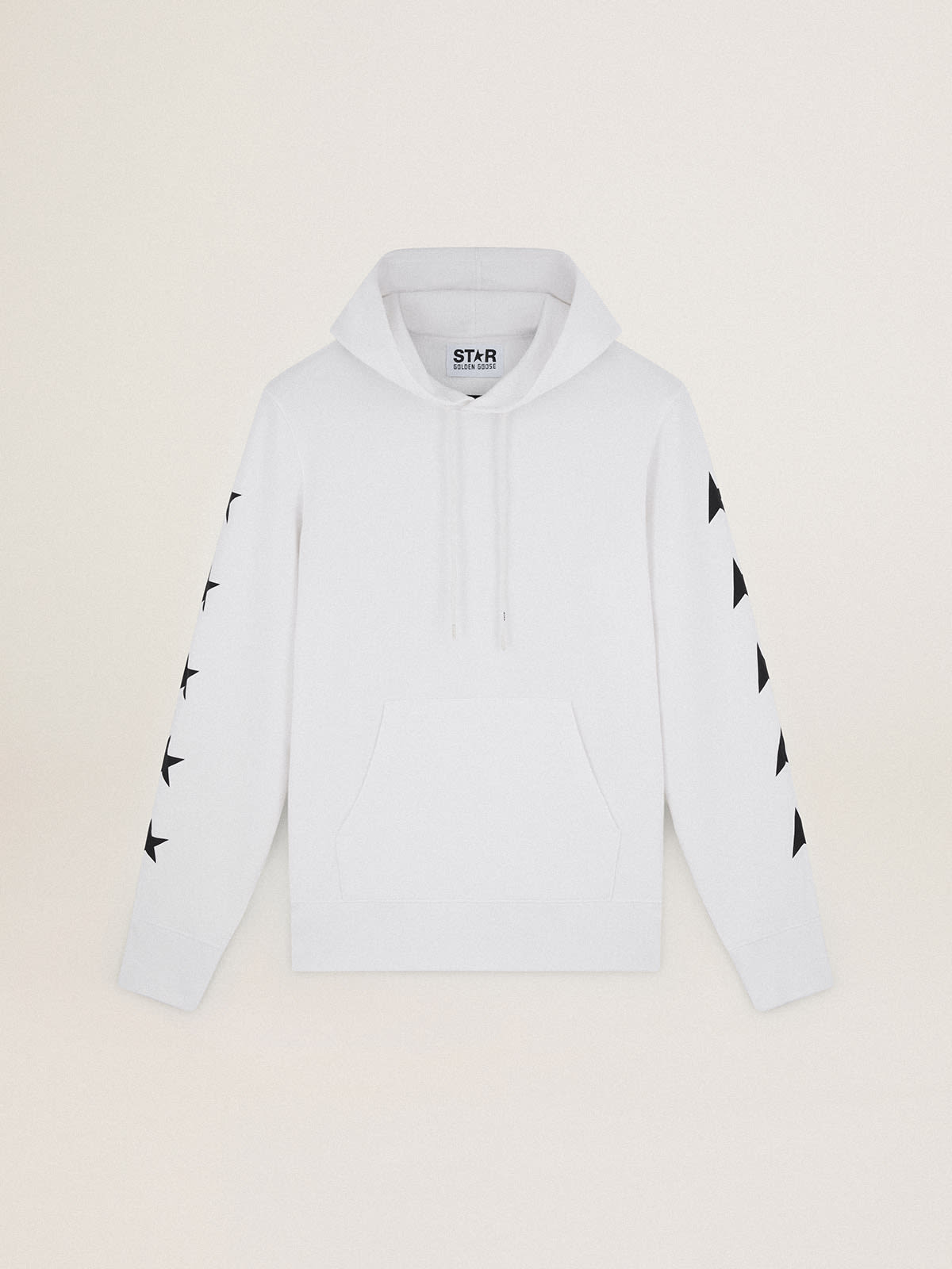 Alighiero Star Collection hooded sweatshirt in vintage white with contrasting black stars| Golden Goose