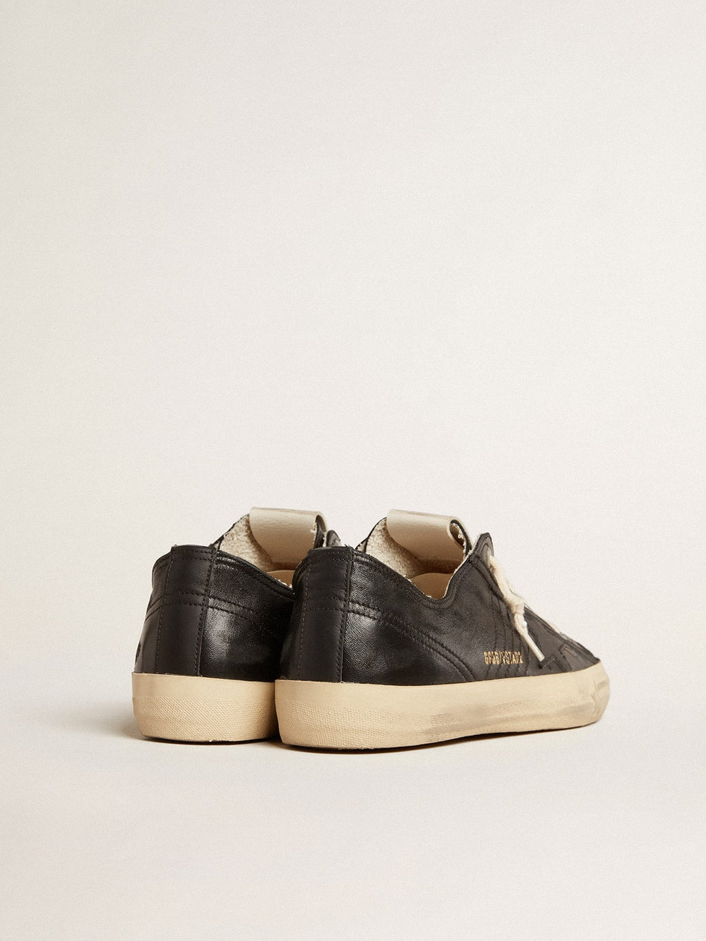 Men's V-Star in black nappa leather with a black leather star| Golden Goose