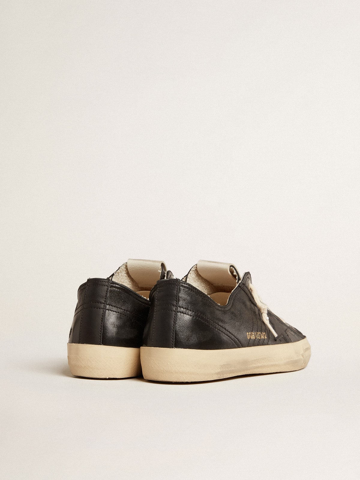 Men's V-Star in black nappa leather with a black leather star| Golden Goose