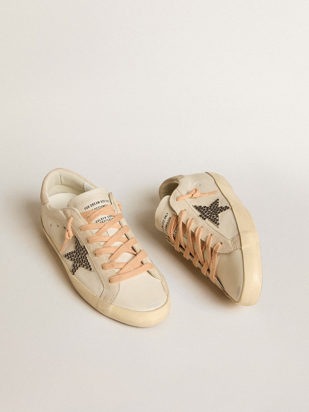 Super-Star LTD in leather with beige suede star with Swarovski studs| Golden Goose