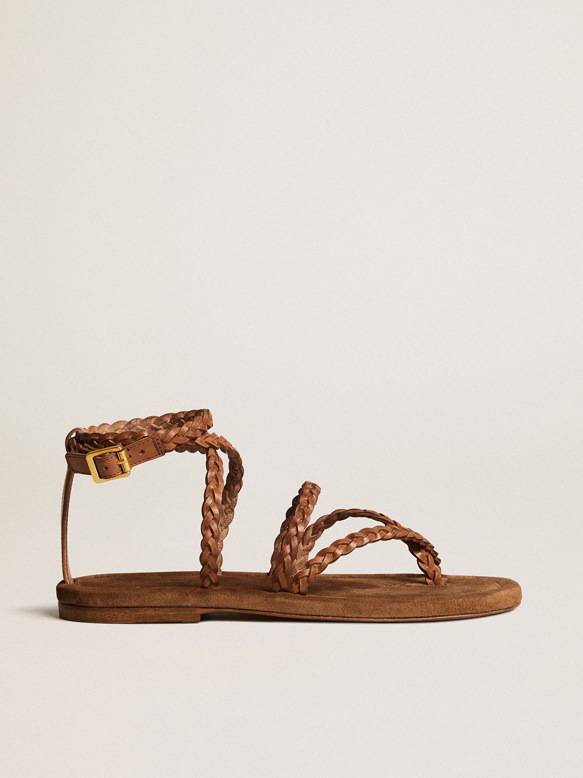 Penelope flat sandals in brown leather with suede sole| Golden Goose