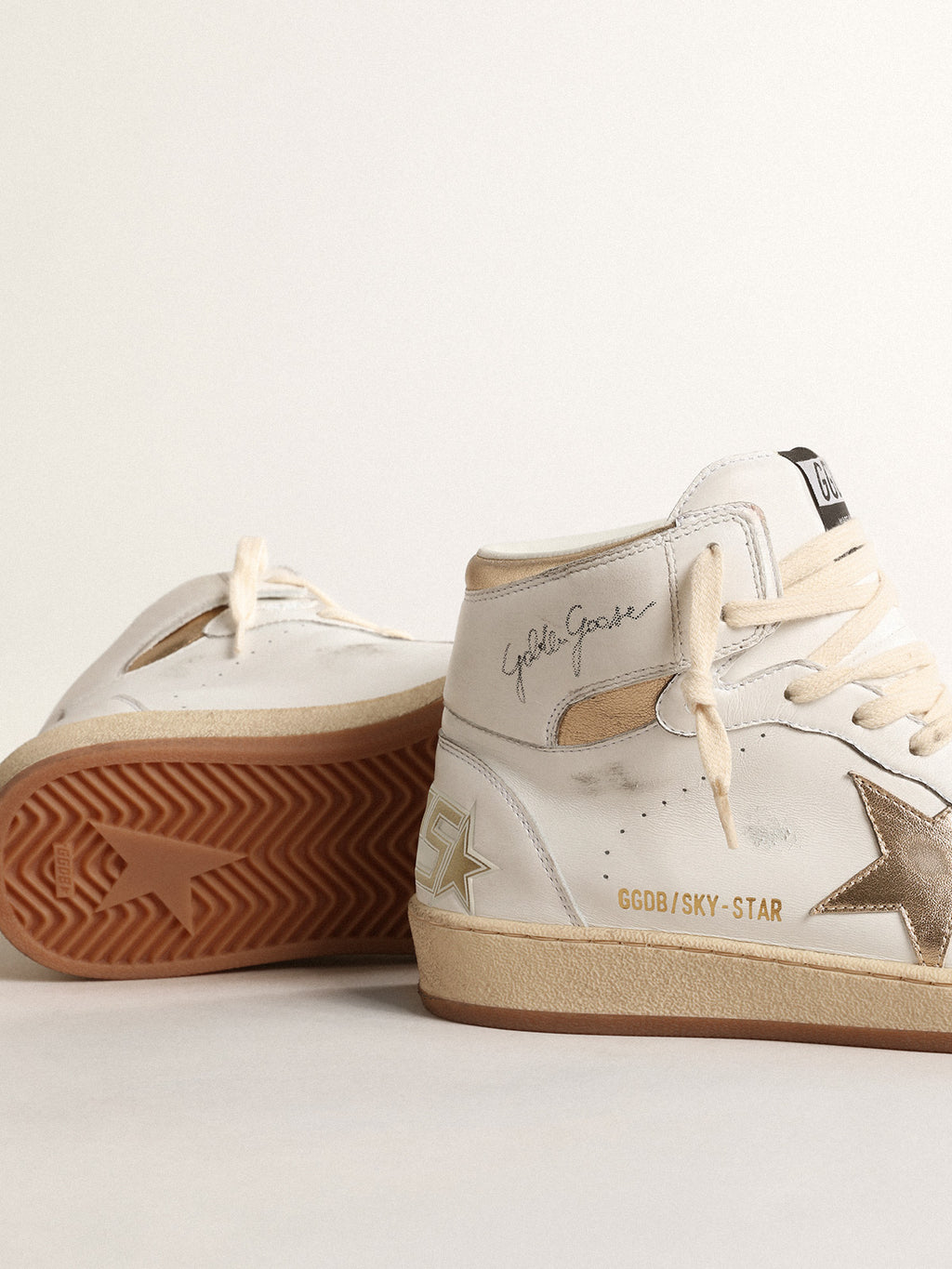 Sky-Star in white nappa leather with gold metallic leather star and heel tab| Golden Goose