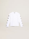 White long-sleeved T-shirt with contrasting black stars| Golden Goose