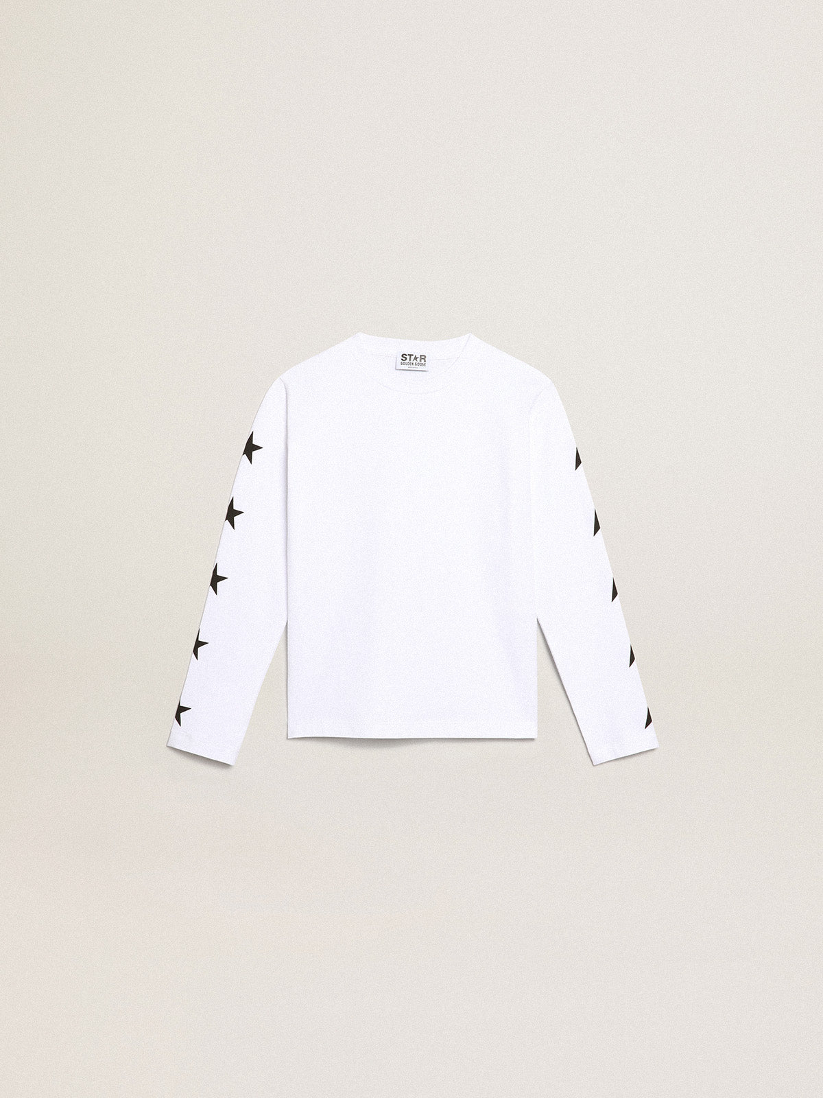 White long-sleeved T-shirt with contrasting black stars| Golden Goose