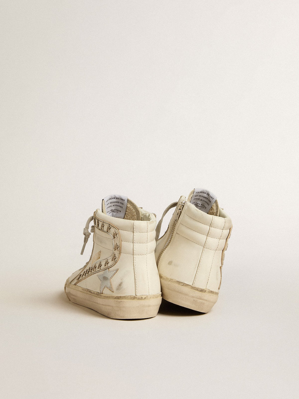 Slide with silver metallic leather star and leather flash with stars| Golden Goose