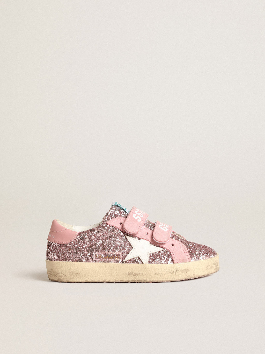 Old School Young in lilac glitter with white star and pink heel tab| Golden Goose