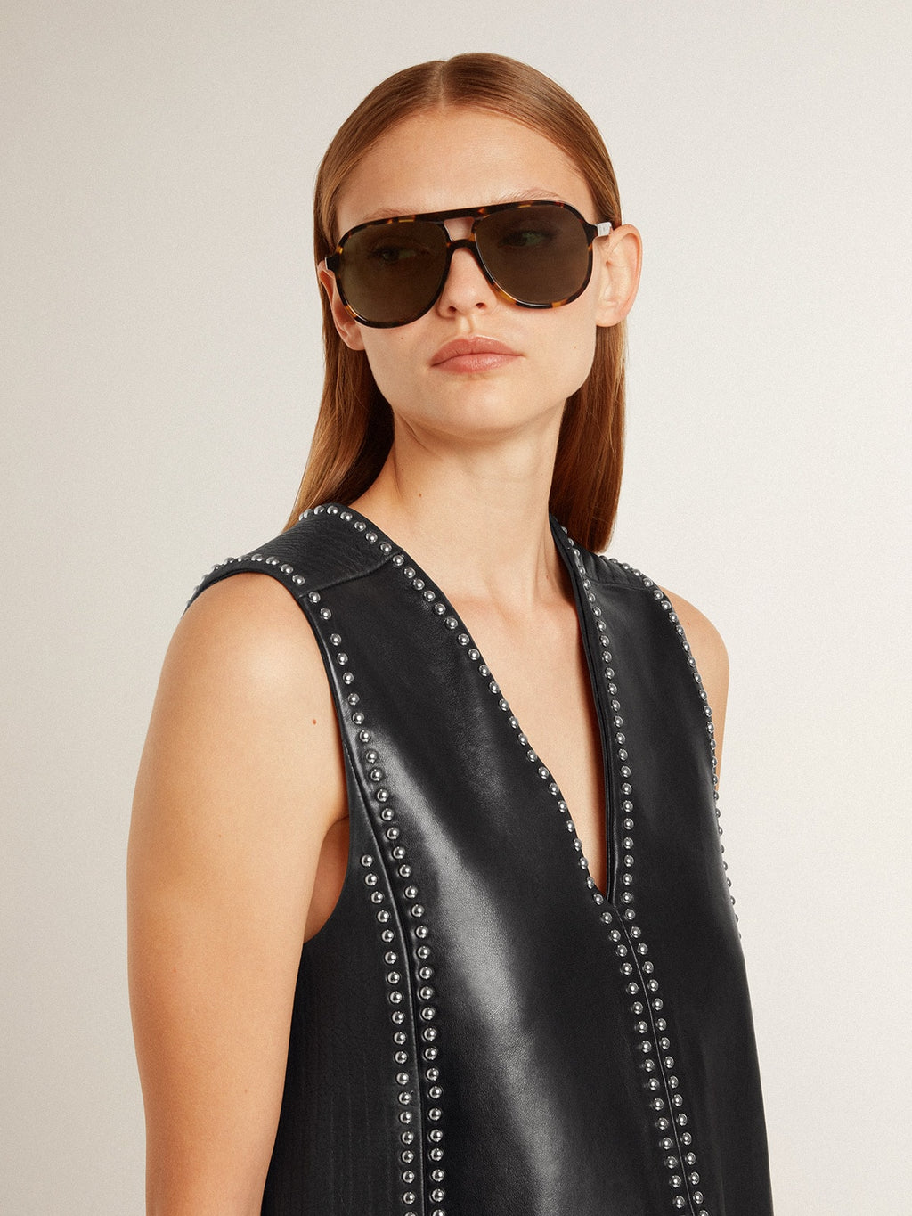 Women's black nappa leather dress with studs| Golden Goose