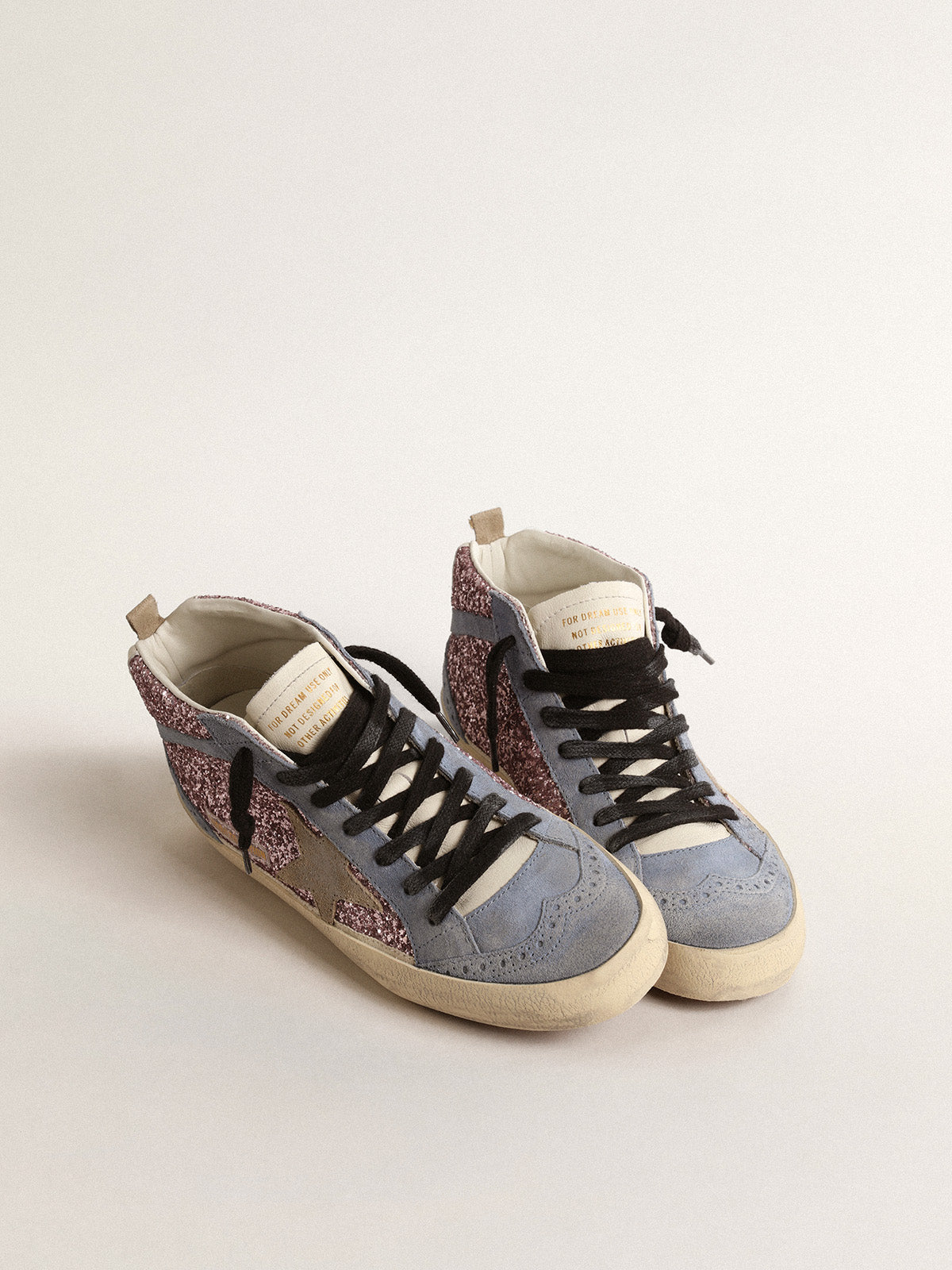 Mid Star LTD in lilac glitter with light blue suede inserts| Golden Goose