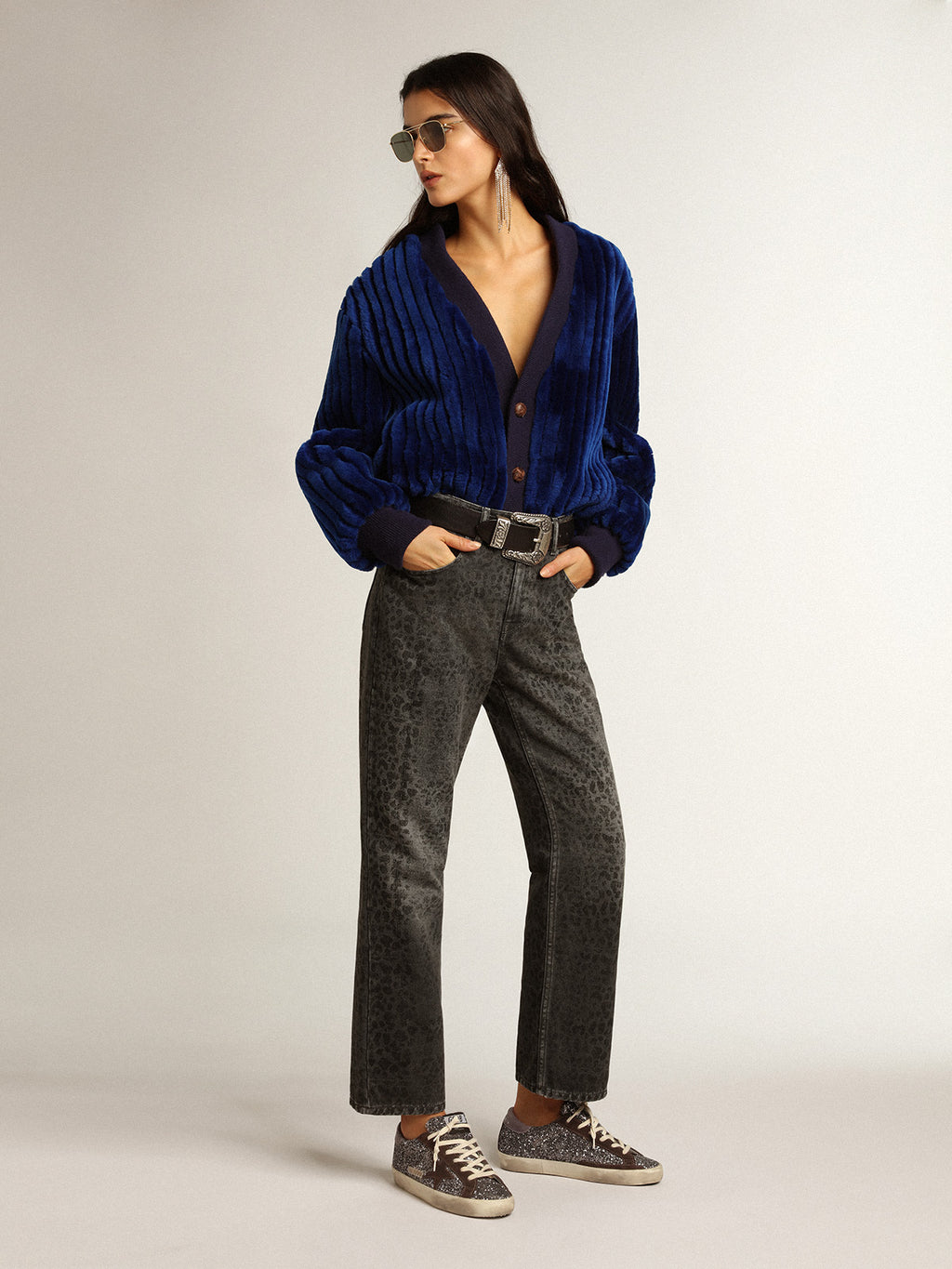 Women's gray jeans with leopard print| Golden Goose
