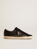 Men's Super-Star LTD in crocodile-print leather with black suede inserts| Golden Goose