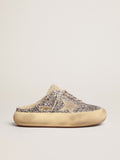 Women's Space-Star Sabot in silver glitter and shearling lining| Golden Goose