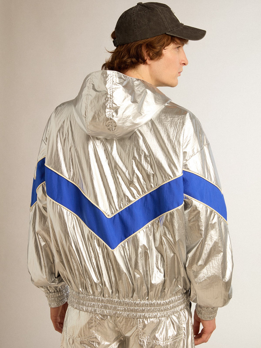 Men's windcheater in silver technical fabric| Golden Goose