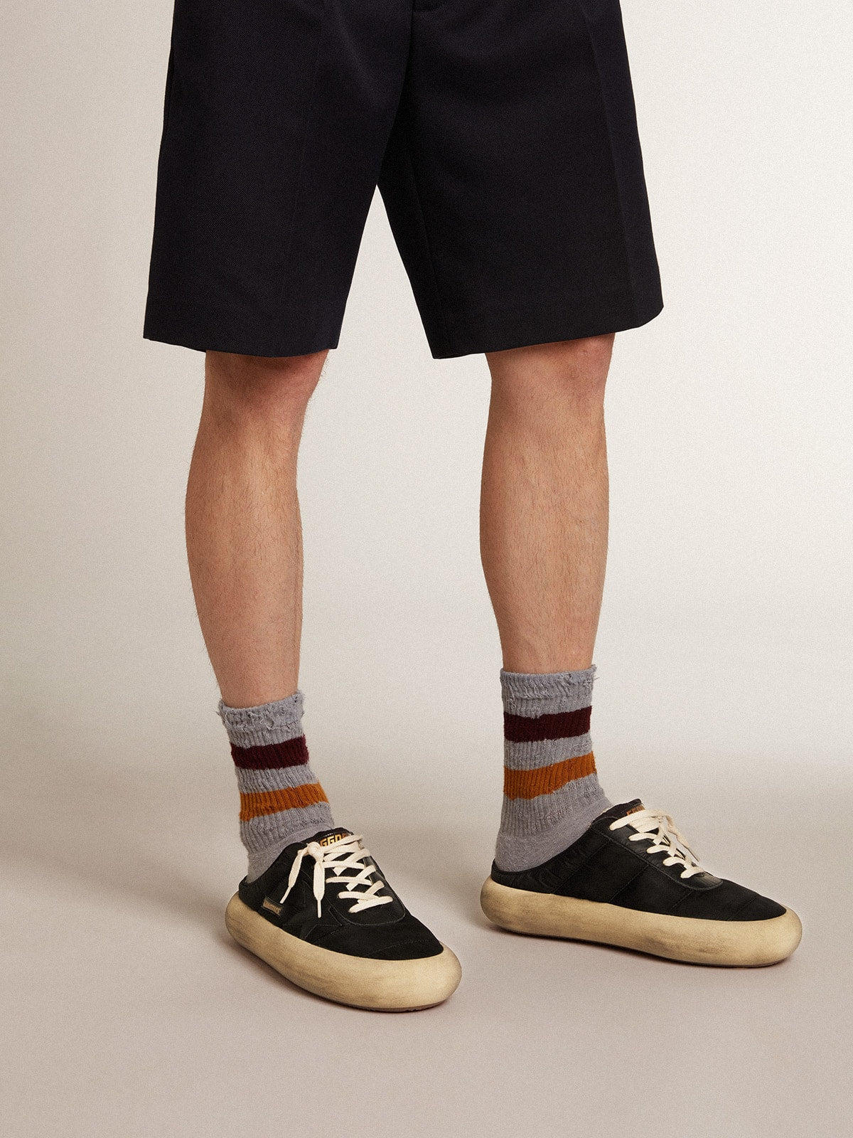 Men's Space-Star Sabots in black nylon with black leather star| Golden Goose