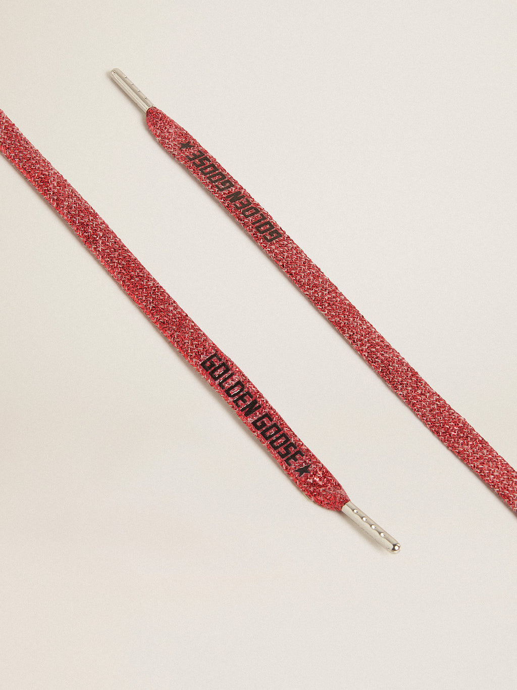 Red Lurex laces with contrasting black logo| Golden Goose