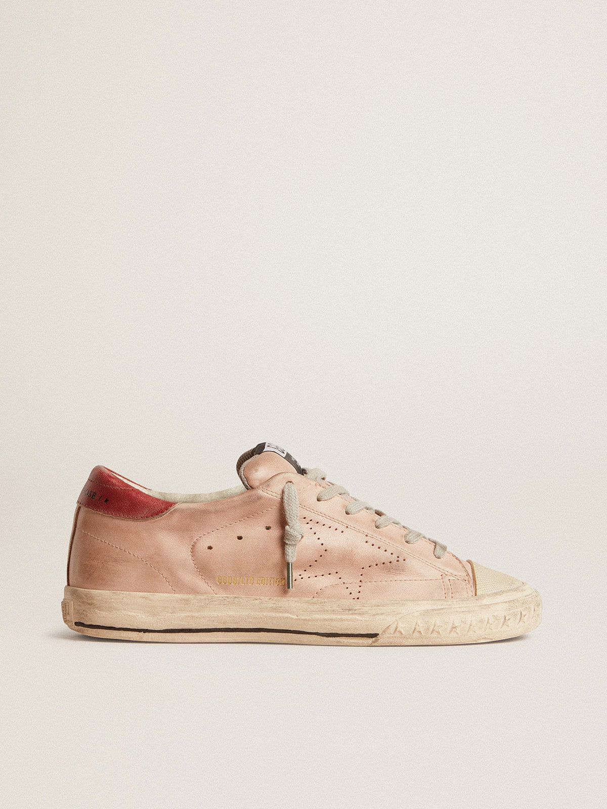 Super-Star LTD in pink nubuck with perforated star and leather heel tab| Golden Goose