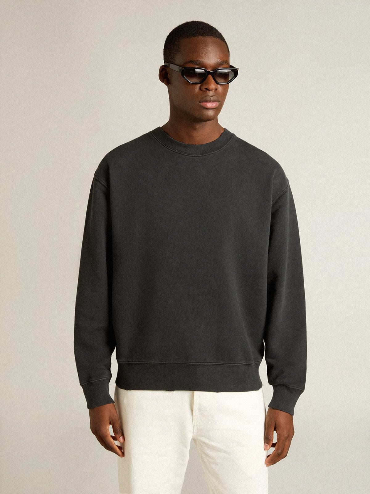 Sweatshirt in washed black with reverse logo on the back - Jersey Capsule| Golden Goose