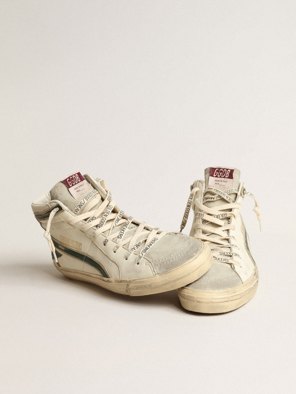 Slide in beige nappa with green laminated leather star and flash| Golden Goose